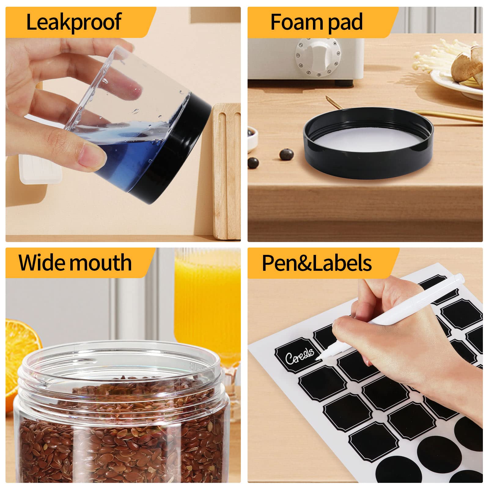 Ekkovla 40 Pack 6 Oz Clear Plastic Jars Wide Mouth Round Containers With Black Lids Bpa Free, Empty Multi-Use Refillable Storage